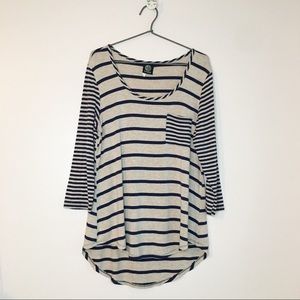 Bobeau Stripe Pocket Top Tan & Blue Size Medium